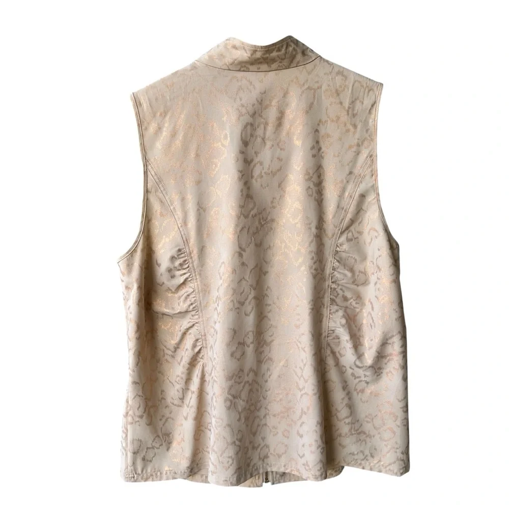 Chico’s Vest Jacket Rosegold Leopard Animal Print Sleeveless Zip Up Preppy 3 XL - Picture 2 of 6